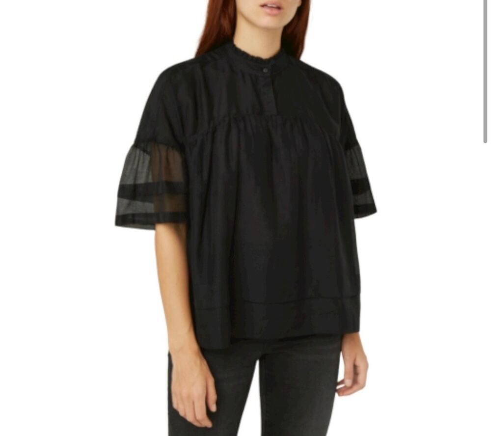 Allsaints Etna Black Silk Blend Short Sleeve Blouse Size 4 - Picture 1 of 9
